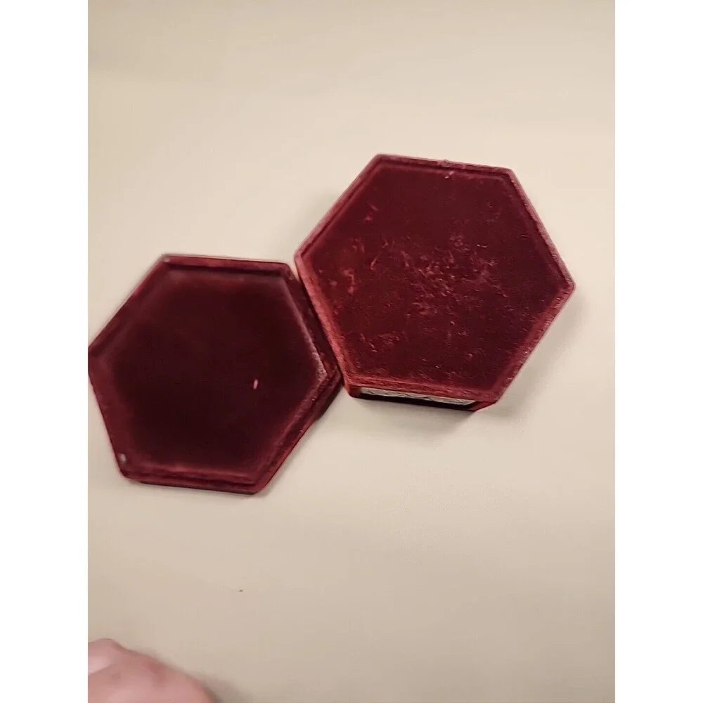Velvet Jewelry Box Hexagon Dark Red Velvet Silver-Plate Godinger Vintage Ang